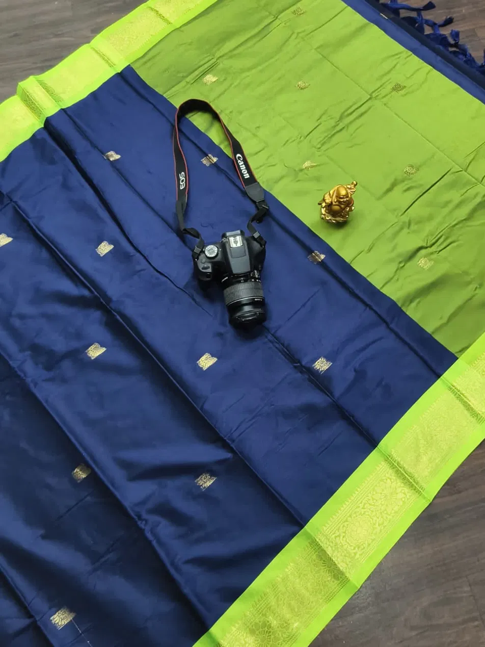 Kalyani Cotton Silk Saree with Contrast Pallu and Rich Zari Border